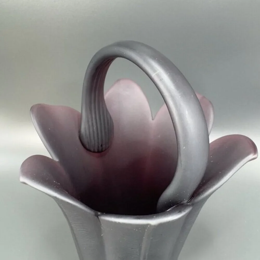 Mikasa Frosted Plum Purple Glass‎ Vase Basket Bowl Flower Shaped Japan Satin VTG